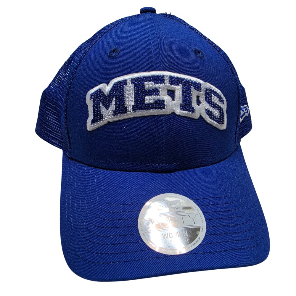 New Era 9FORTY New York Mets Womens Blue Rhinestone Trucker Hat Adjustable MLB